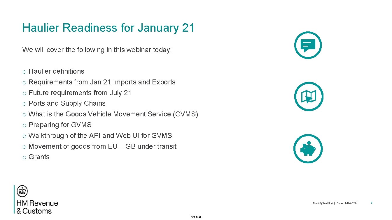 Haulier Readiness for January 21 We will cover the following in this webinar today: