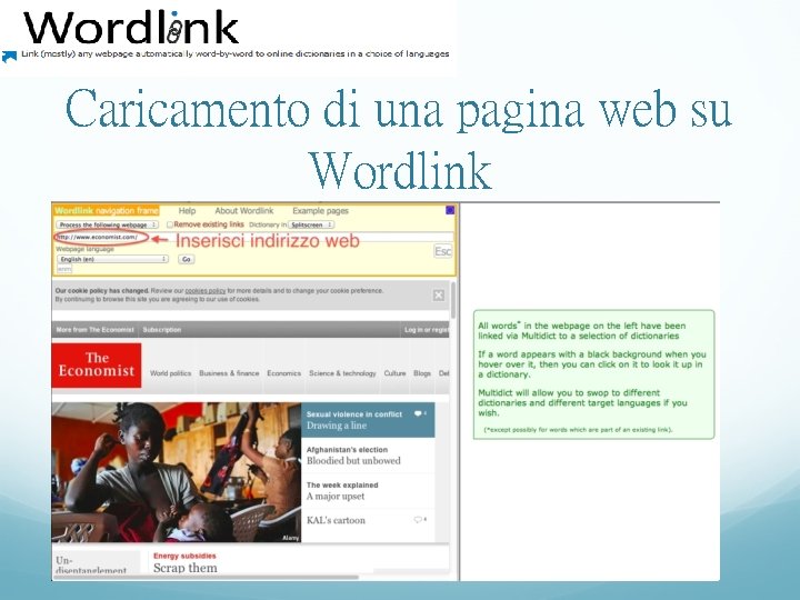 Caricamento di una pagina web su Wordlink 