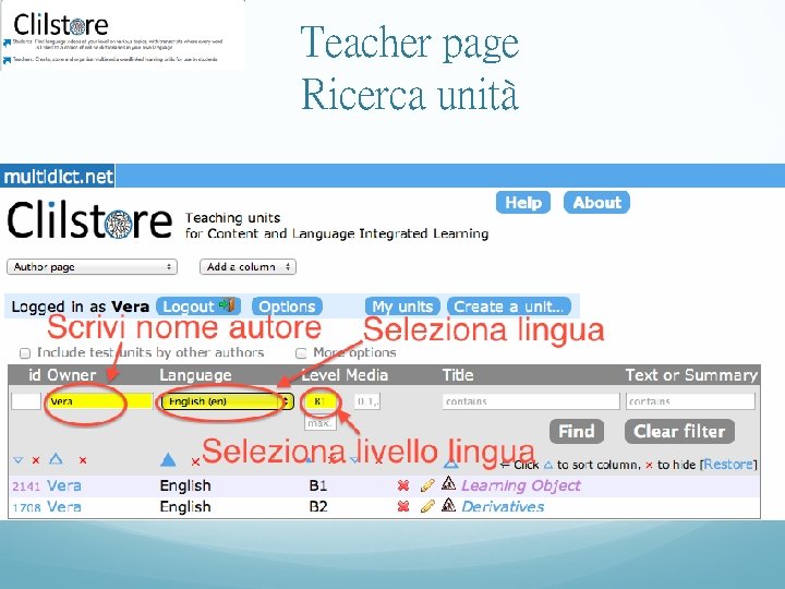 Teacher page Ricerca unità 