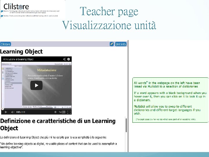 Teacher page Visualizzazione unità 