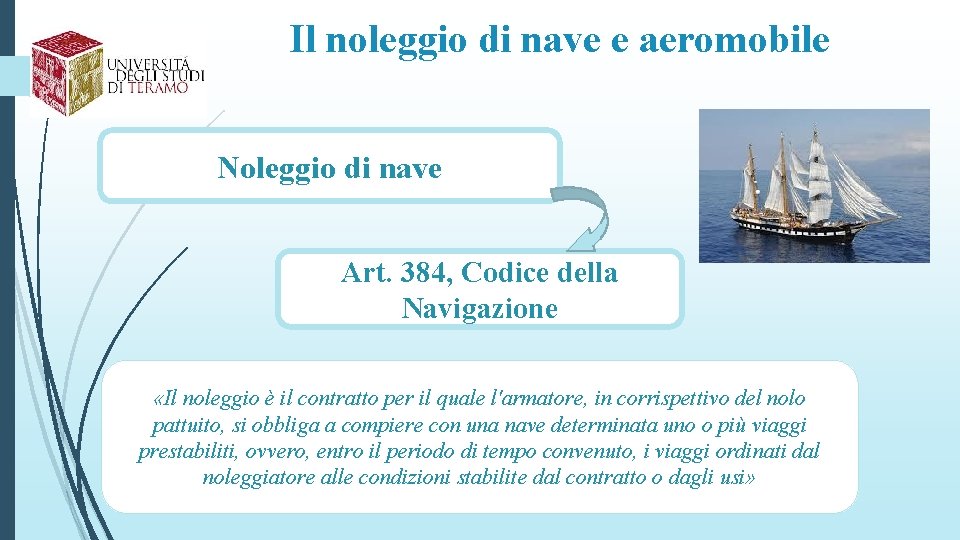 Il noleggio di nave e aeromobile Noleggio di nave Art. 384, Codice della Navigazione