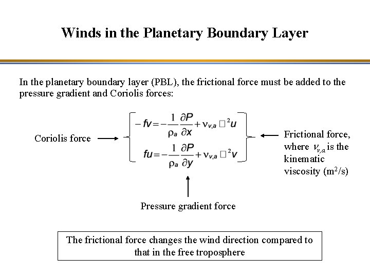 Winds in the Planetary Boundary Layer In the planetary boundary layer (PBL), the frictional
