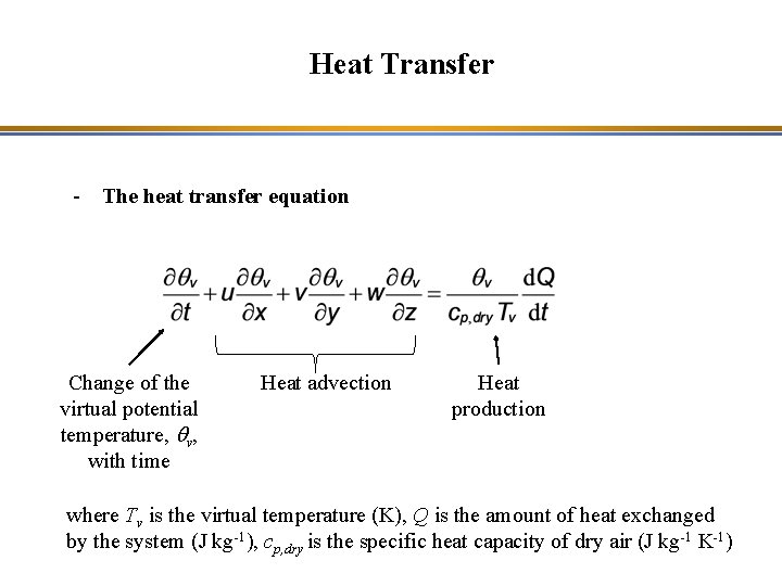 Heat Transfer - The heat transfer equation Zone Change of the virtual potential temperature,