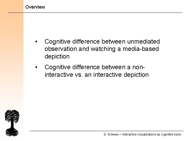 Overview • Cognitive difference between unmediated observation and watching a media-based depiction • Cognitive