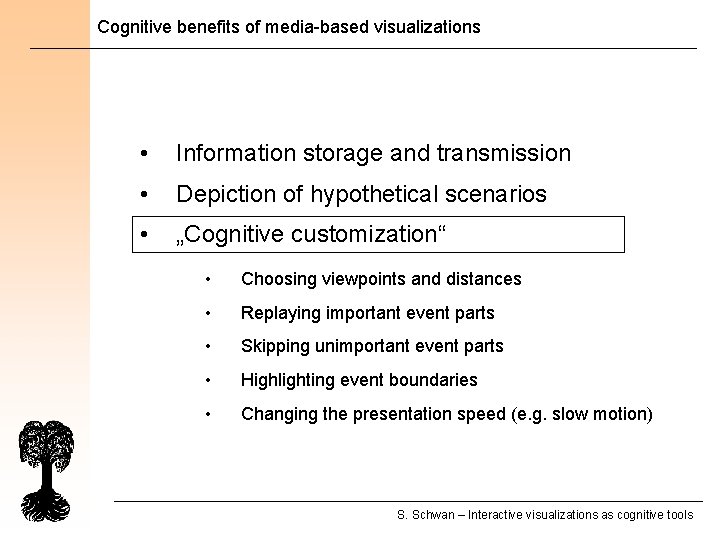 Cognitive benefits of media-based visualizations • Information storage and transmission • Depiction of hypothetical