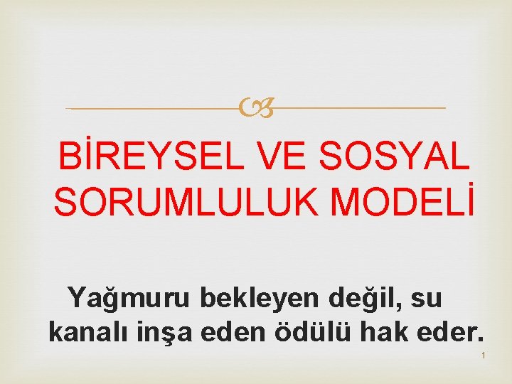  BİREYSEL VE SOSYAL SORUMLULUK MODELİ Yağmuru bekleyen değil, su kanalı inşa eden ödülü