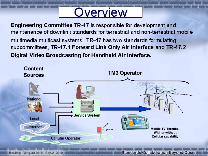 Overview Engineering Committee TR-47 is responsible for development and maintenance of downlink standards for