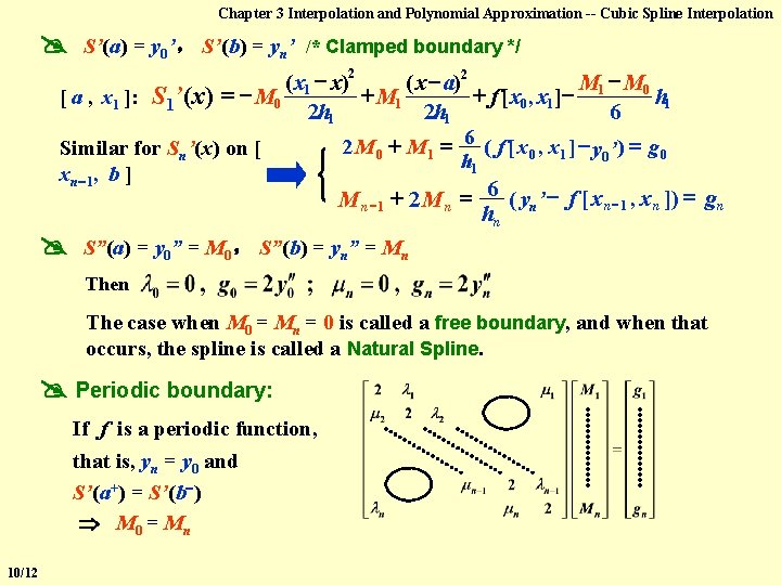 Chapter 3 Interpolation and Polynomial Approximation -- Cubic Spline Interpolation S’(a) = y 0’，