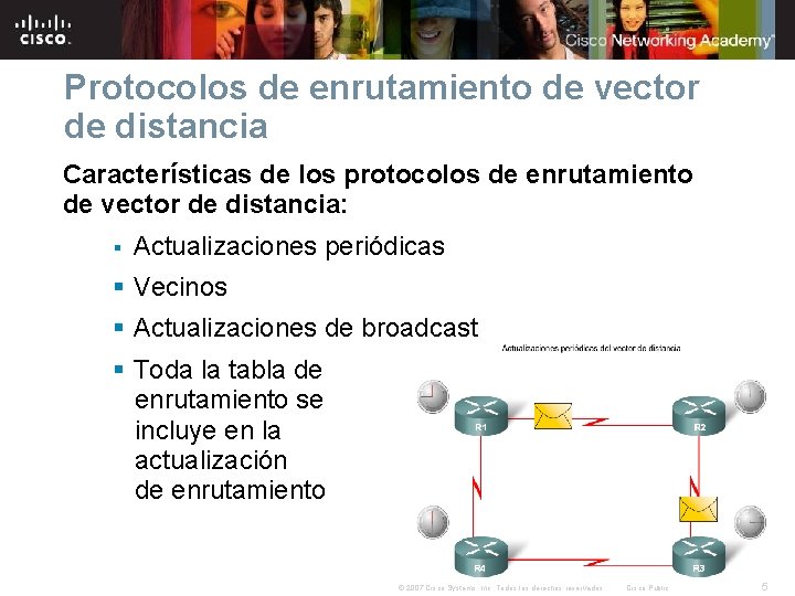 Protocolos de enrutamiento de vector de distancia Características de los protocolos de enrutamiento de