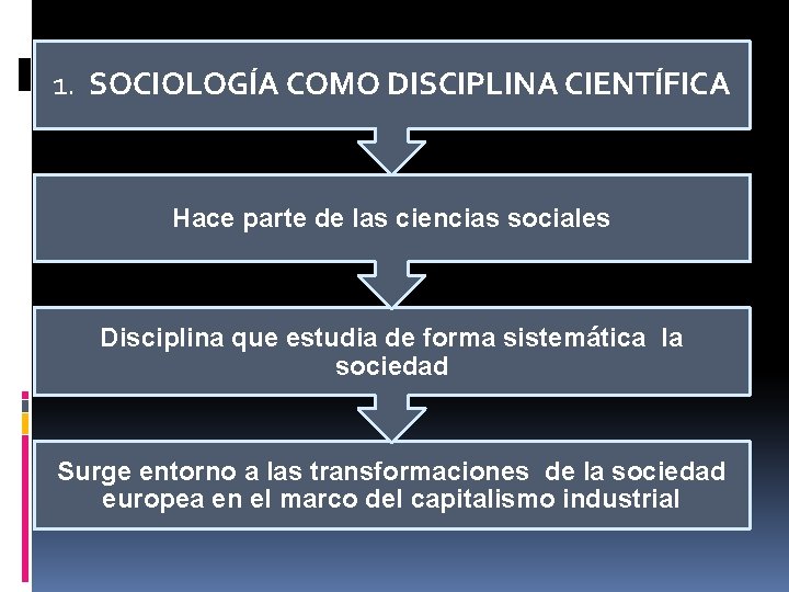 1. SOCIOLOGÍA COMO DISCIPLINA CIENTÍFICA Hace parte de las ciencias sociales Disciplina que estudia