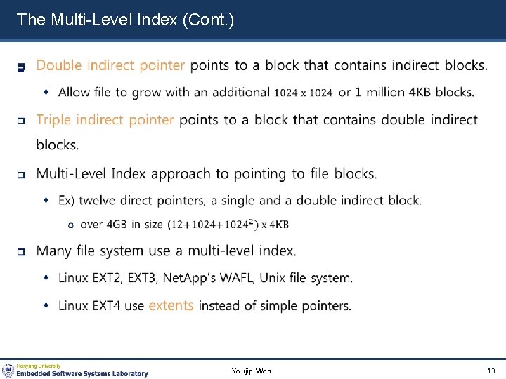 The Multi-Level Index (Cont. ) Youjip Won 13 