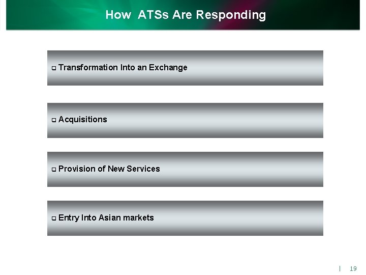 How ATSs Are Responding q Transformation Into an Exchange q Acquisitions q Provision of