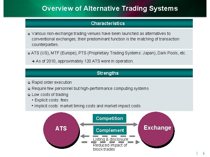 Overview of Alternative Trading Systems Characteristics q q Various non-exchange trading venues have been