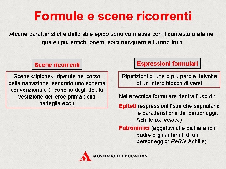 Formule e scene ricorrenti Alcune caratteristiche dello stile epico sono connesse con il contesto