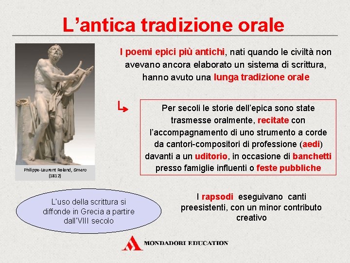 L’antica tradizione orale I poemi epici più antichi, nati quando le civiltà non avevano