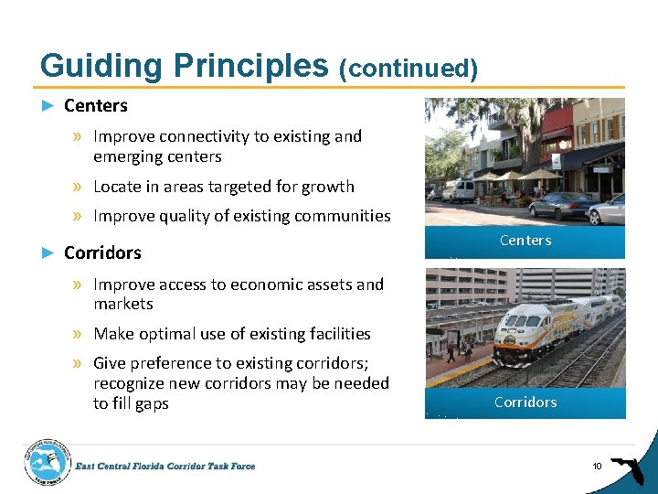 Guiding Principles (continued) ► Centers » Improve connectivity to existing and emerging centers »