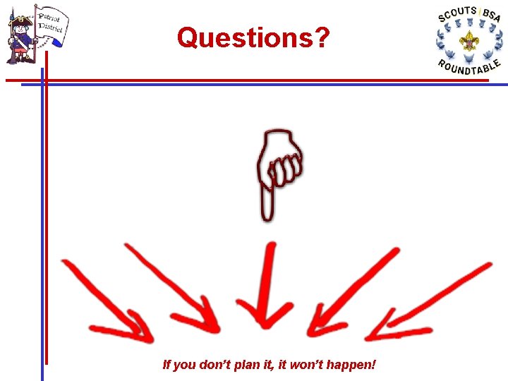 Questions? If you don’t plan it, it won’t happen! 