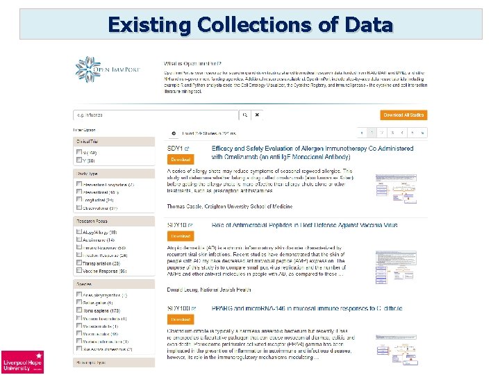 Existing Collections of Data 