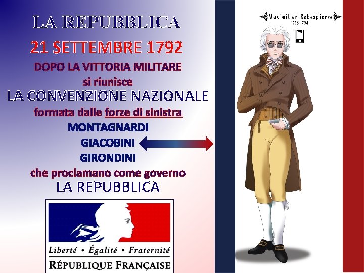 LA REPUBBLICA 21 SETTEMBRE 1792 DOPO LA VITTORIA MILITARE si riunisce LA CONVENZIONE NAZIONALE