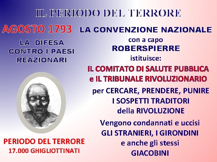 IL PERIODO DEL TERRORE AGOSTO 1793 LA CONVENZIONE NAZIONALE con a capo LA DIFESA