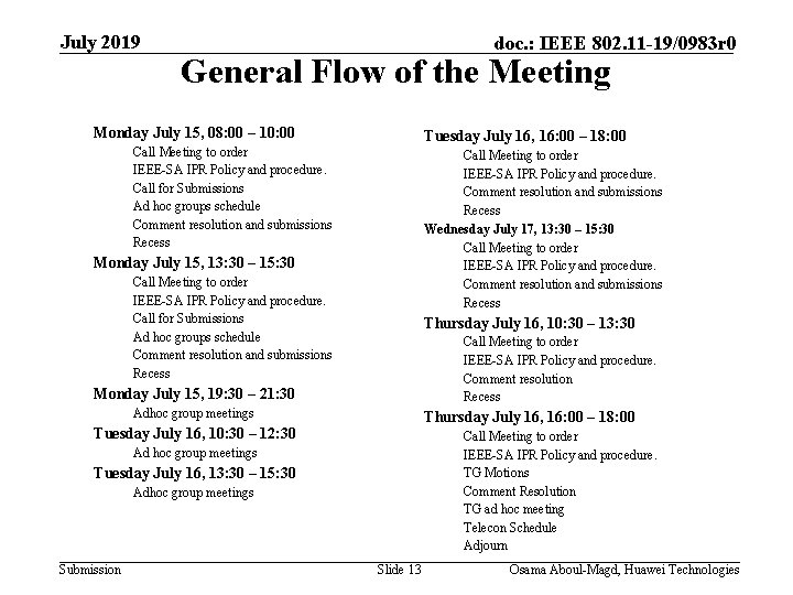 July 2019 doc. : IEEE 802. 11 -19/0983 r 0 General Flow of the