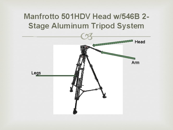 Manfrotto 501 HDV Head w/546 B 2 Stage Aluminum Tripod System Head Arm Legs