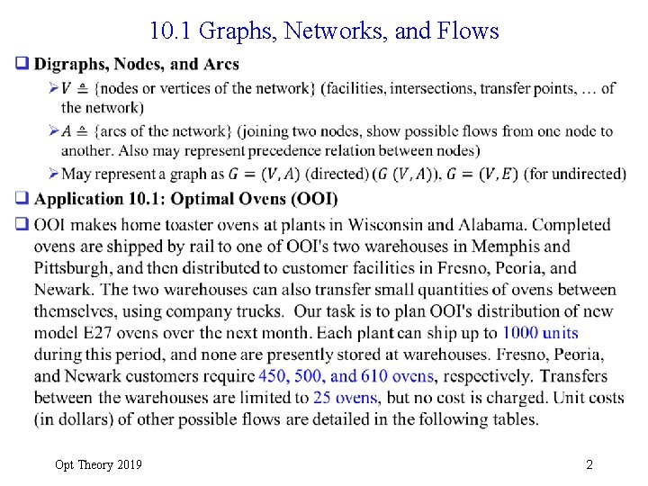 10. 1 Graphs, Networks, and Flows q Opt Theory 2019 2 