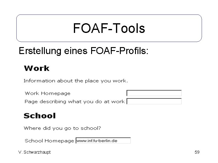 FOAF-Tools Erstellung eines FOAF-Profils: V. Schwarzhaupt 59 