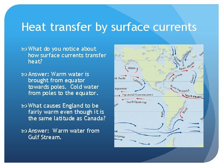 Heat transfer by surface currents What do you notice about how surface currents transfer