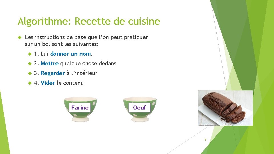 Algorithme: Recette de cuisine Les instructions de base que l’on peut pratiquer sur un