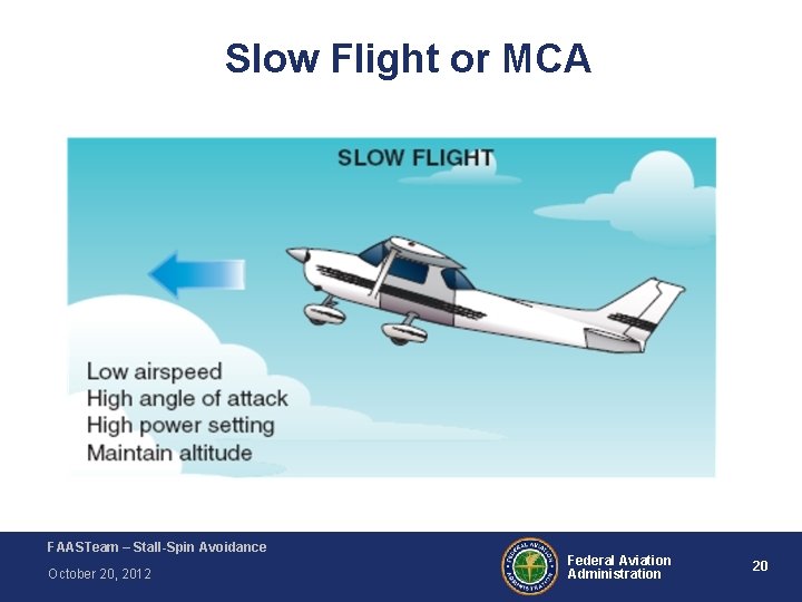 Slow Flight or MCA FAASTeam – Stall-Spin Avoidance October 20, 2012 Federal Aviation Administration Slow Flight or MCA FAASTeam – Stall-Spin Avoidance October 20, 2012 Federal Aviation Administration