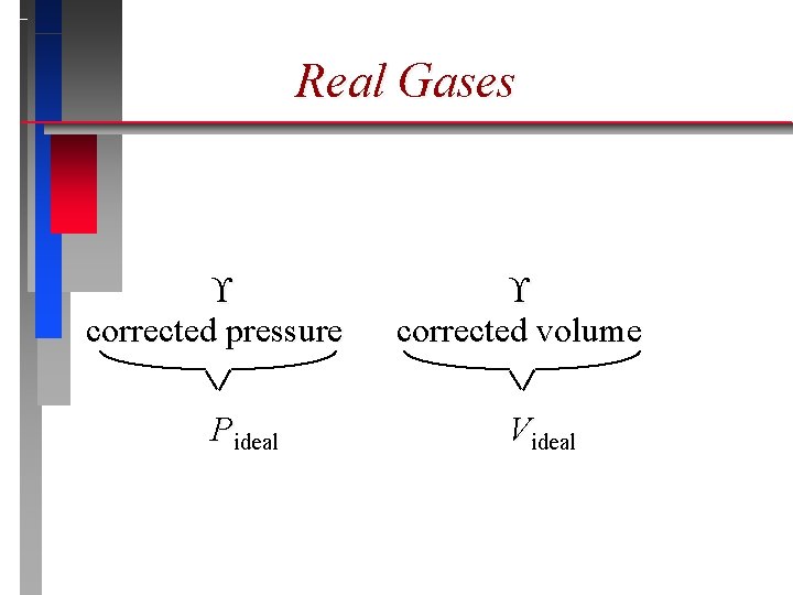 Real Gases corrected pressure Pideal corrected volume Videal 