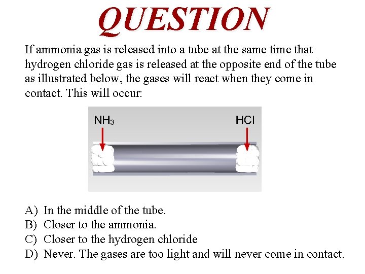 QUESTION If ammonia gas is released into a tube at the same time that