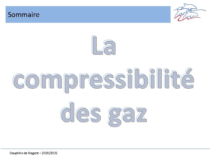 Sommaire La compressibilité des gaz Dauphins de Nogent – 2020/2021 