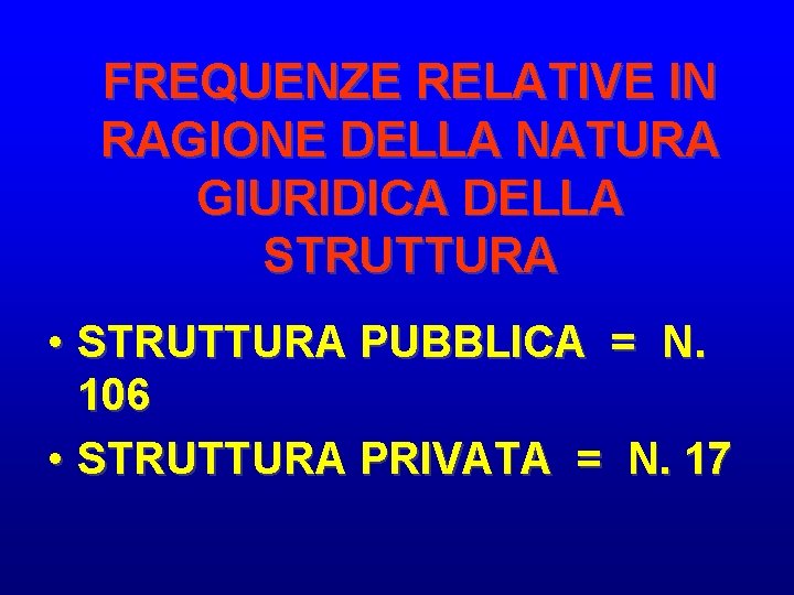 FREQUENZE RELATIVE IN RAGIONE DELLA NATURA GIURIDICA DELLA STRUTTURA • STRUTTURA PUBBLICA = N. FREQUENZE RELATIVE IN RAGIONE DELLA NATURA GIURIDICA DELLA STRUTTURA • STRUTTURA PUBBLICA = N.