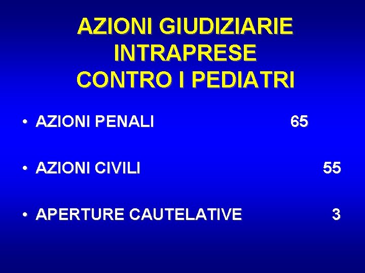 AZIONI GIUDIZIARIE INTRAPRESE CONTRO I PEDIATRI • AZIONI PENALI • AZIONI CIVILI • APERTURE AZIONI GIUDIZIARIE INTRAPRESE CONTRO I PEDIATRI • AZIONI PENALI • AZIONI CIVILI • APERTURE
