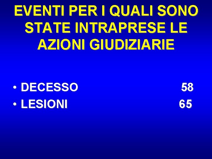 EVENTI PER I QUALI SONO STATE INTRAPRESE LE AZIONI GIUDIZIARIE • DECESSO • LESIONI EVENTI PER I QUALI SONO STATE INTRAPRESE LE AZIONI GIUDIZIARIE • DECESSO • LESIONI