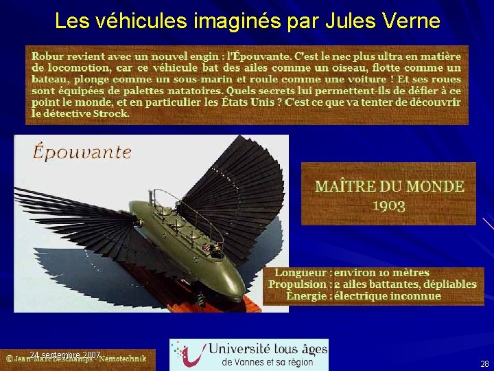 Les véhicules imaginés par Jules Verne 24 septembre 2007 28 