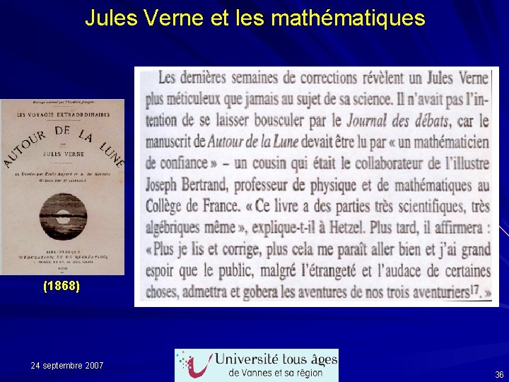 Jules Verne et les mathématiques (1868) 24 septembre 2007 36 