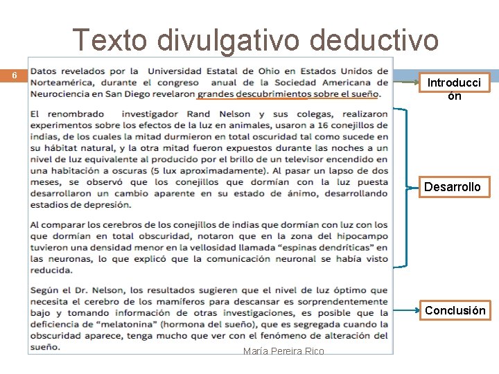 Texto divulgativo deductivo 6 Introducci ón Desarrollo Conclusión María Pereira Rico 