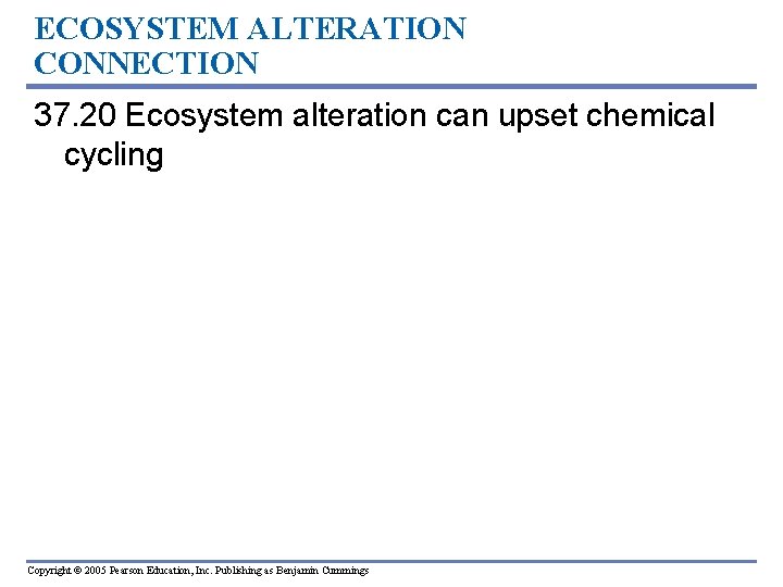 ECOSYSTEM ALTERATION CONNECTION 37. 20 Ecosystem alteration can upset chemical cycling Copyright © 2005