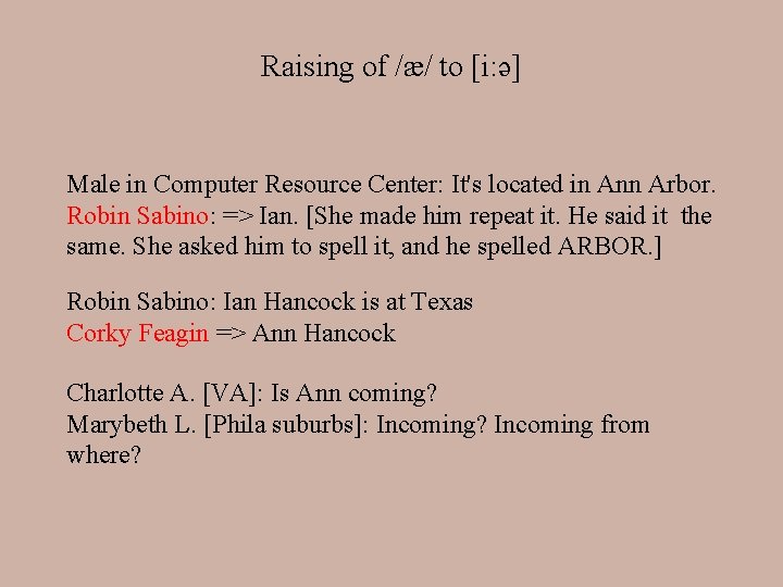 Raising of /æ/ to [i: ə] Male in Computer Resource Center: It's located in