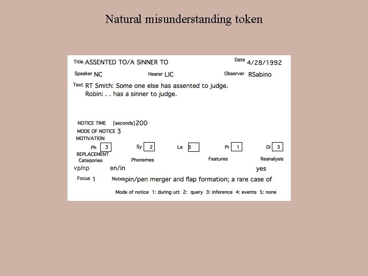 Natural misunderstanding token vp/np 