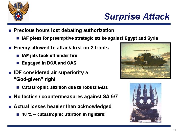 Surprise Attack n Precious hours lost debating authorization n IAF pleas for preemptive strategic