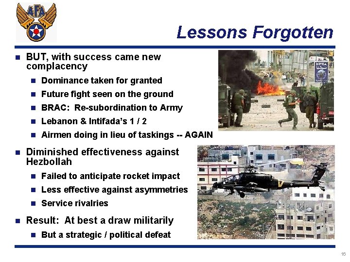 Lessons Forgotten n BUT, with success came new complacency n Dominance taken for granted