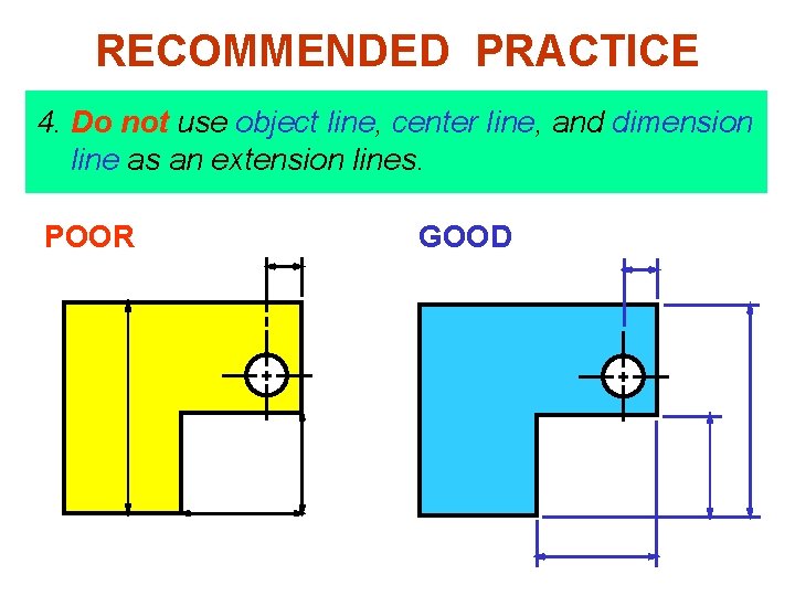 RECOMMENDED PRACTICE 4. Do not use object line, center line, and dimension line as