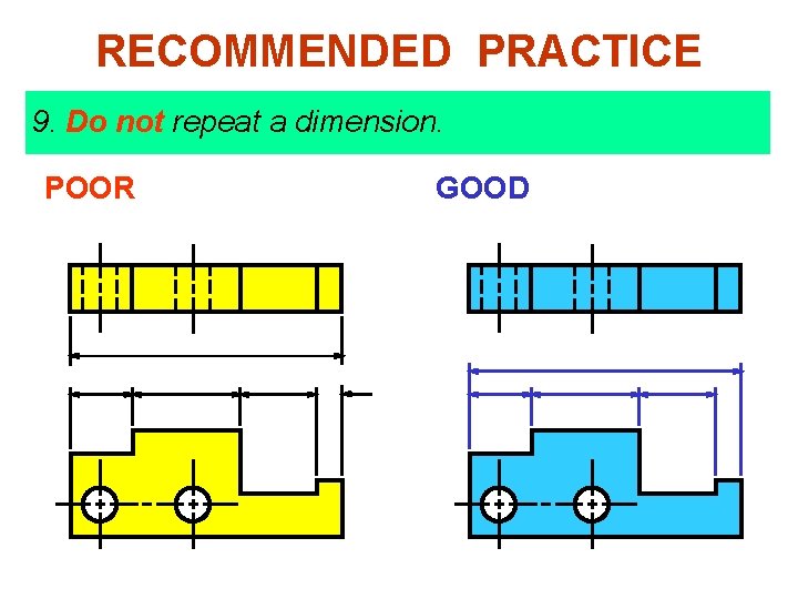 RECOMMENDED PRACTICE 9. Do not repeat a dimension. POOR GOOD 