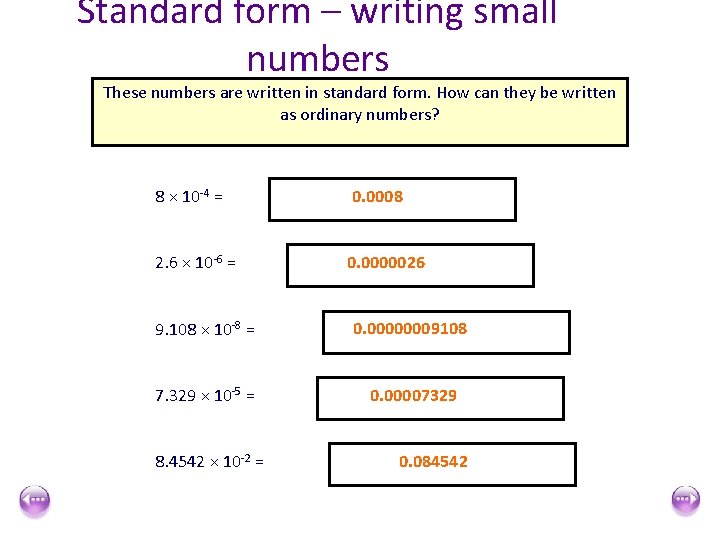 Standard form – writing small numbers These numbers are written in standard form. How