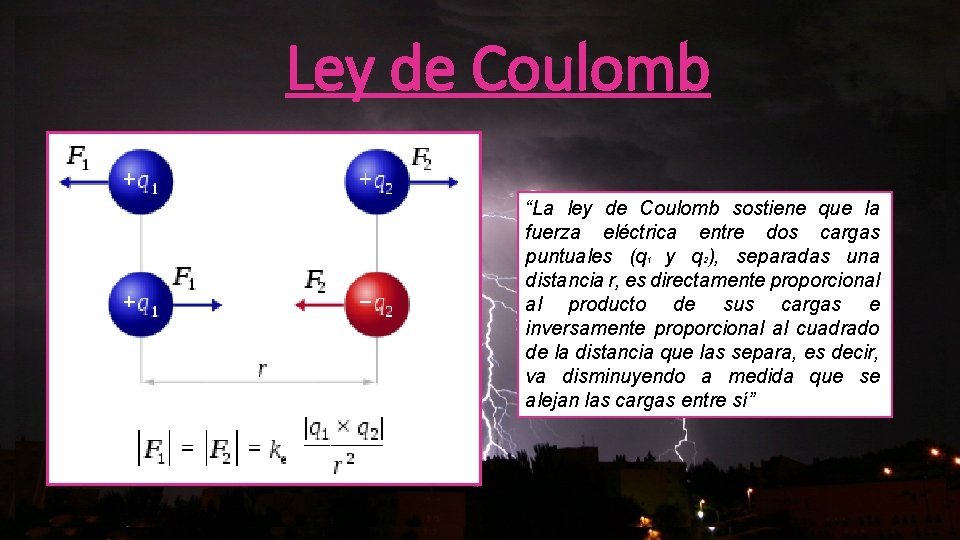 Ley de Coulomb “La ley de Coulomb sostiene que la fuerza eléctrica entre dos