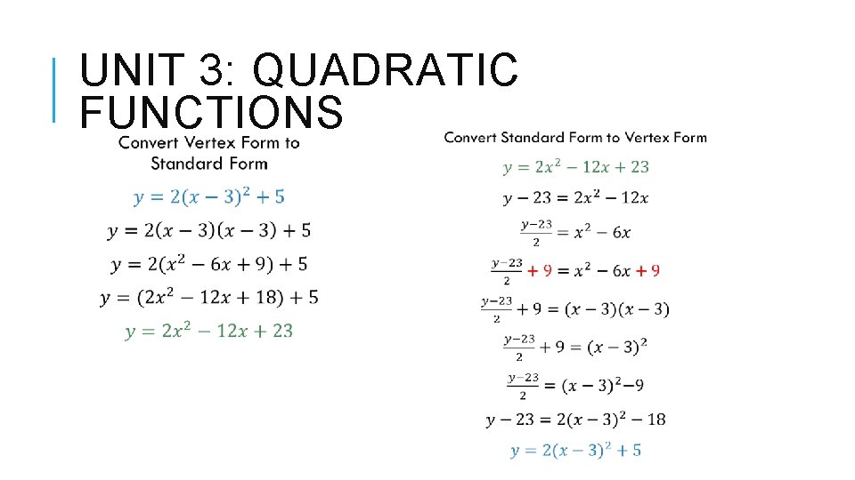 UNIT 3: QUADRATIC FUNCTIONS 